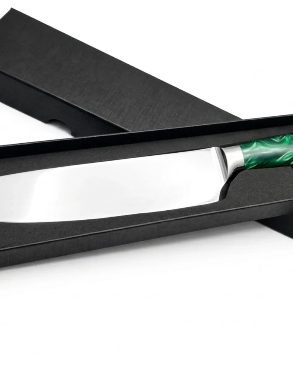 Chef's Knife, 8 Inch Stainless Steel Blade, Green Marbled Resin Handle, Gift Box